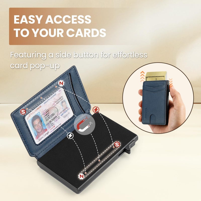 RUNBOX Slim Card Wallet for Men with ID Window – Minimalist RFID Wallet, Pop-Up Function, Ultra Thin Design, Metal Business Card Case Holds 8+ Cards, Gifts for Men, Men's Accessories - Image 3